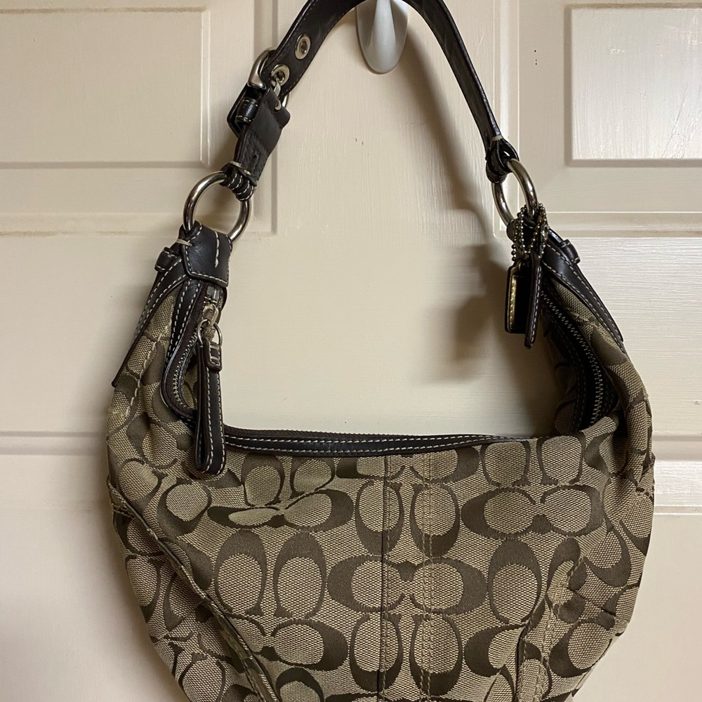 Coach Brown Shoulder Bag with Monogram Pattern